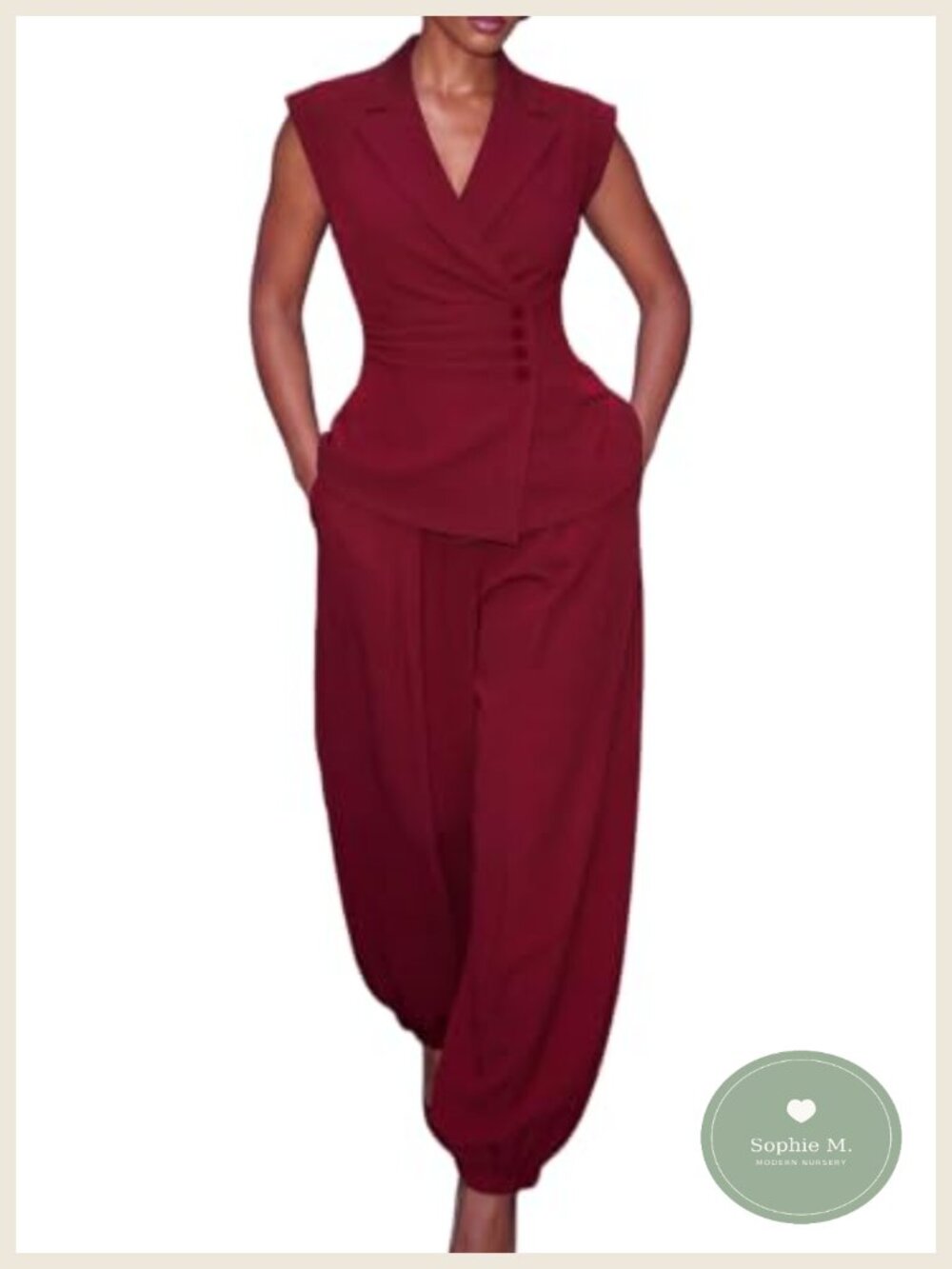 2 Piece Pant Set for Women Sleeveless Blazer Palazzo Pants Office Business